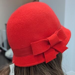 2/$20 Old Navy Red Wool Bow Cloche Hat S-M